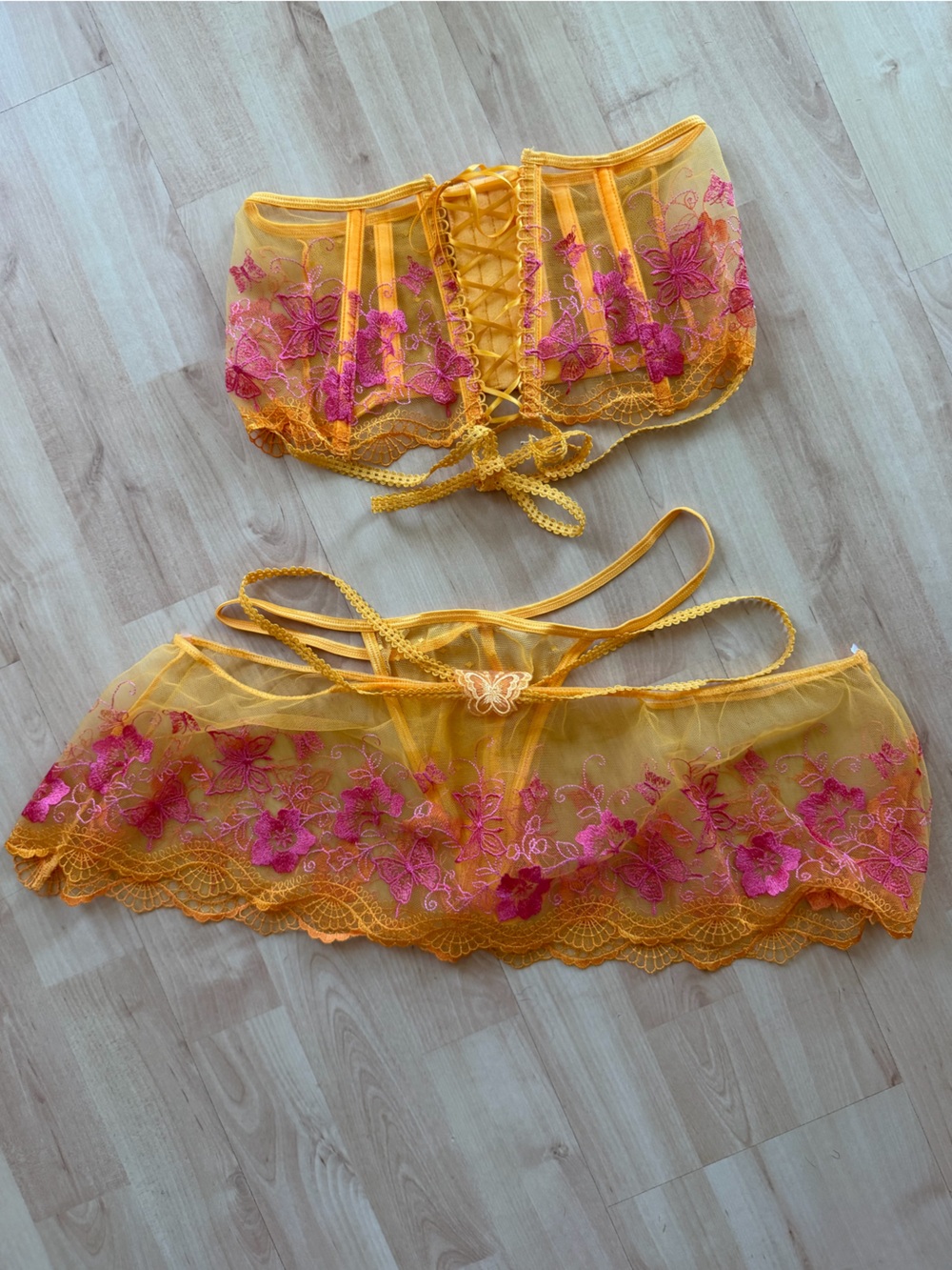 Dreamgirl Butterfly Fantasy 3pc Sheer Lace Bustier Thong & Skirt Set